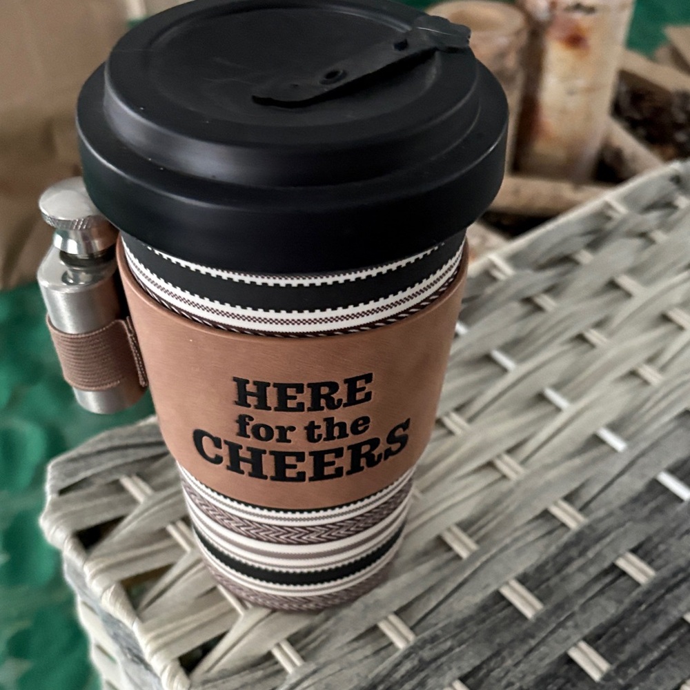 Maurices Black and Tan Travel Mug with Silver Flask